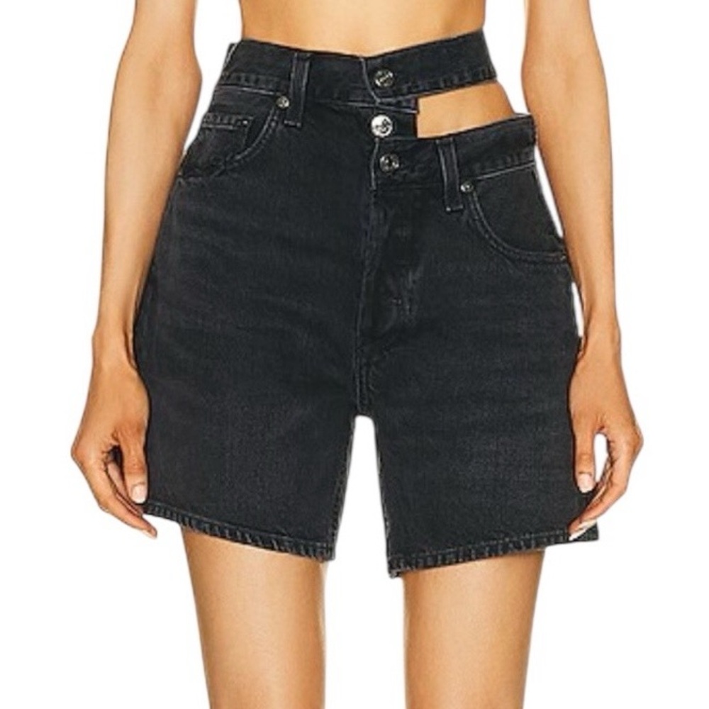 Agolde Black High-Waist Cutout Denim Shorts